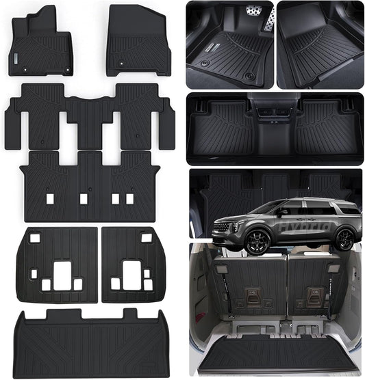 Floor Liners & Cargo Liners & Backrest Mat for 2025 KIA Carnival Hybrid Version (Not Fit Pure Fuel),TPE All Weather Protection Car Floor Mats with Trunk Mat Covering The Backrest
