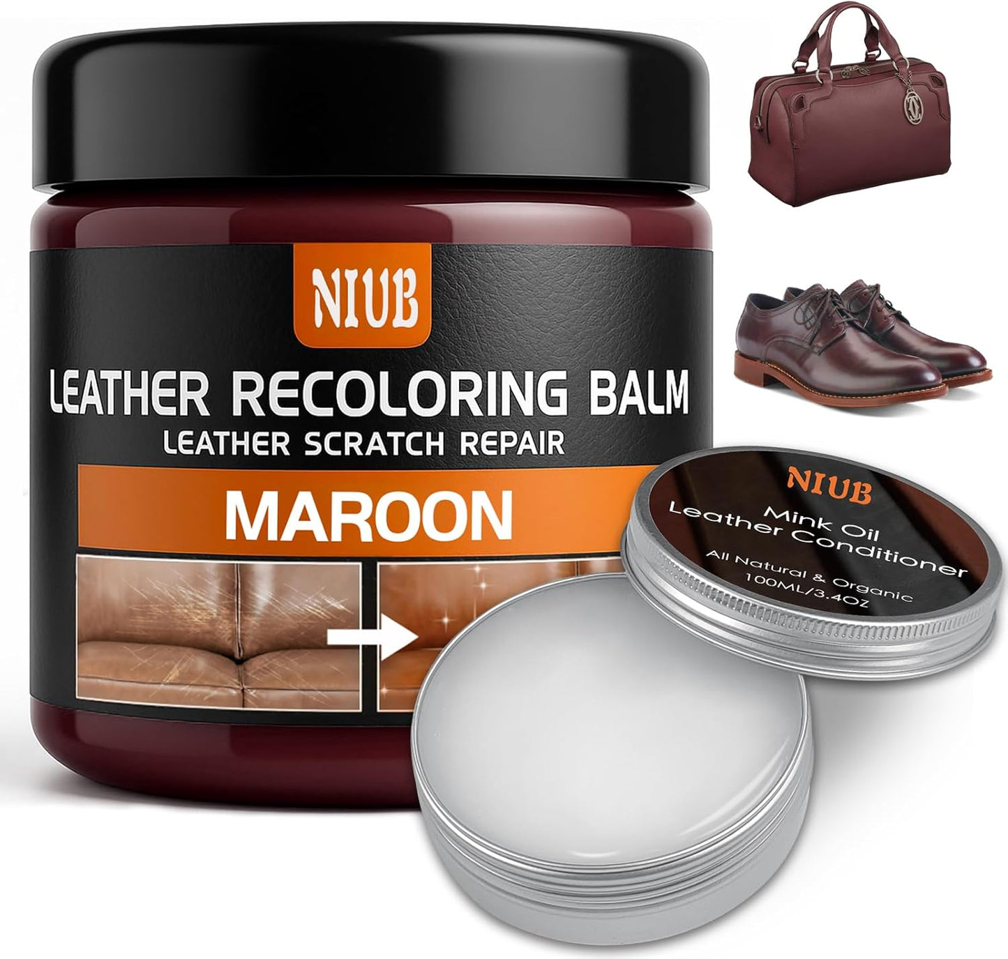 Leather Recoloring Balm Leather Color Restorer Scratch Repair Leather Paint for Furniture Couches Car Seats Shoes Bags Leather Dye and Scratched Leather with Leather Conditioner - Maroon