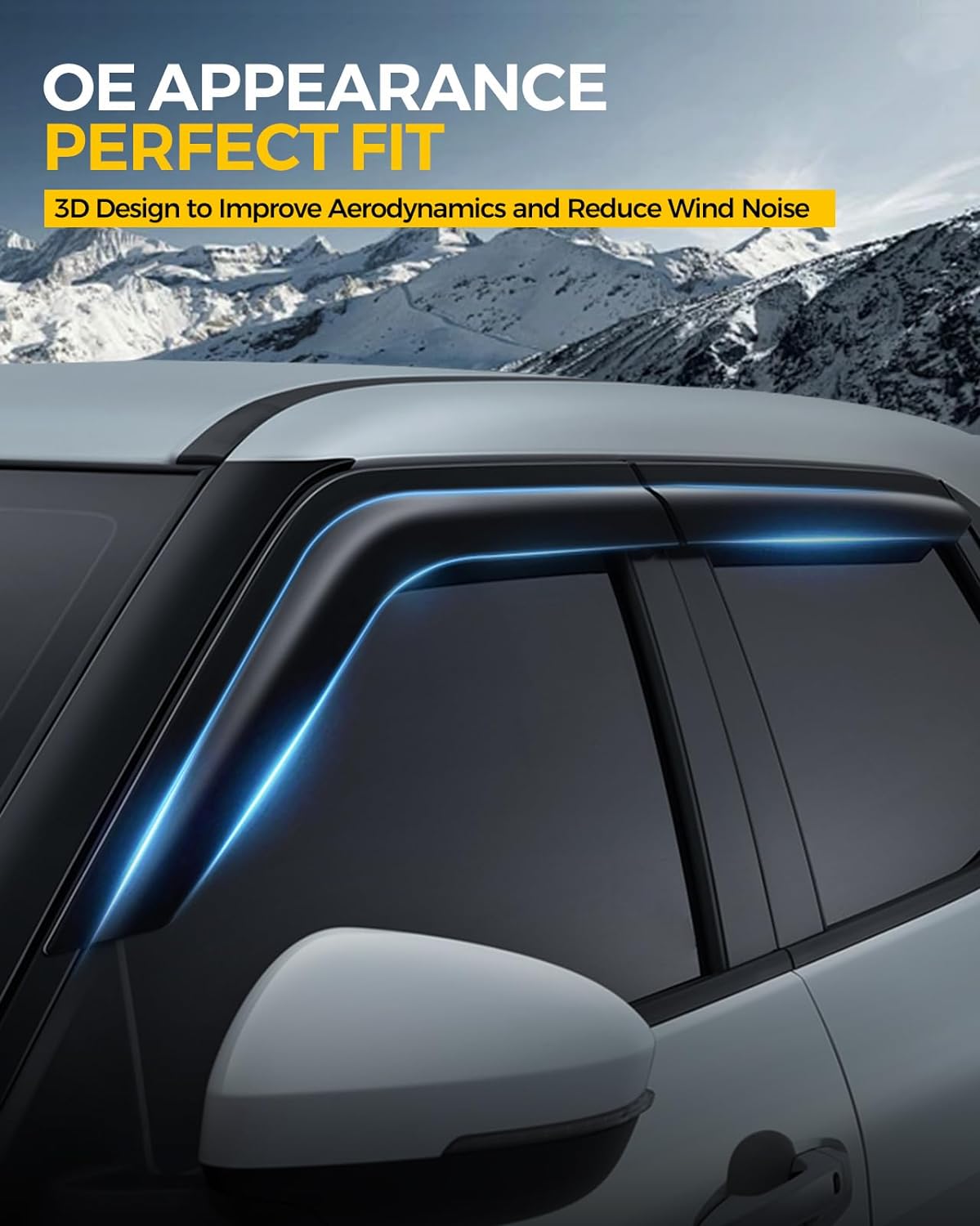 Rain Guards for Car Windows, Tape-On Window Visors Rain Guards Fit for 2022-2024 Toyota Tundra Crew Max, Window Deflectors, Vent Visors for Toyota Car Accessories, 4 Pieces