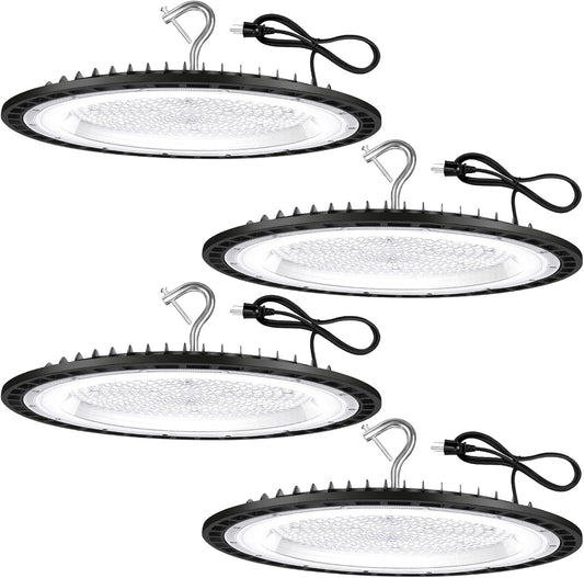 4 Pack 240W UFO Led High Bay Light Fixture,120VAC,40000LM,5000K Daylight Commercial Shop Bay Lighting,[1050W MH/HPS Equiv.] US Plug Area Lighting for Garage/Warehouse/Barn/Gym/Factory/Workshop