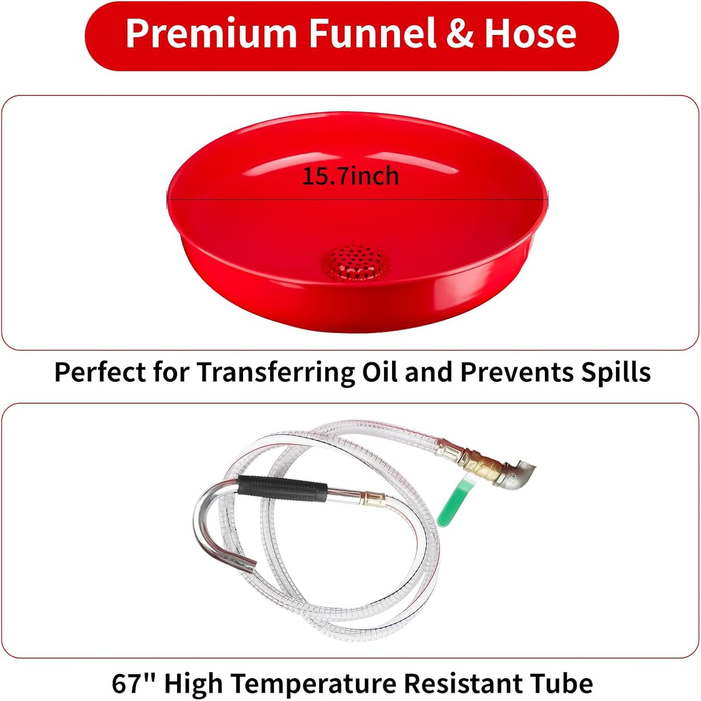 PONO 20-Gallon Air Operated Waste Oil Drain Tank with Wheels, Portable Industrial Fluid Drainage System - Adjustable Funnel Height for Auto Shops, Farm Equipment & Garage Use (Red)
