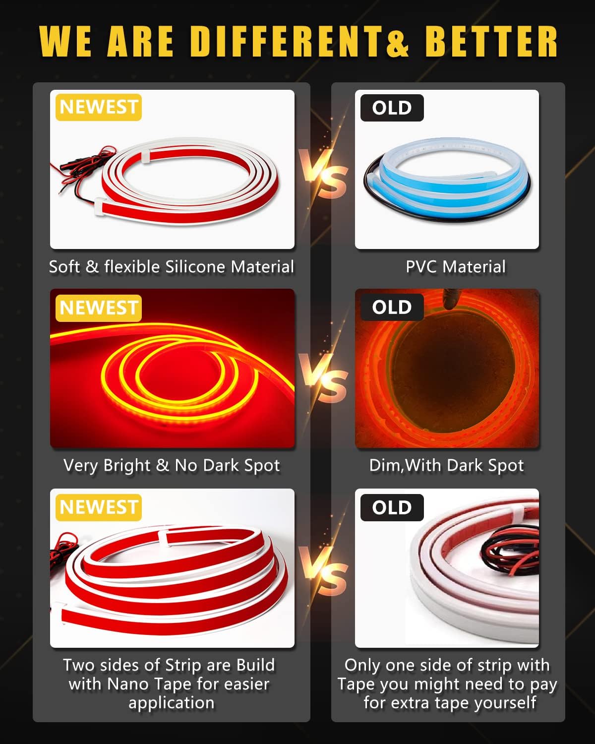 YM E-Bright Led Hood Light Strip Exterior Car Led Strip Light Waterproof Flexible DRL Dynamic Scan Start Up Hoodbeam Kit Daytime Running Lights for Car,Truck,SUV,12V 59inch,Red,1 Set