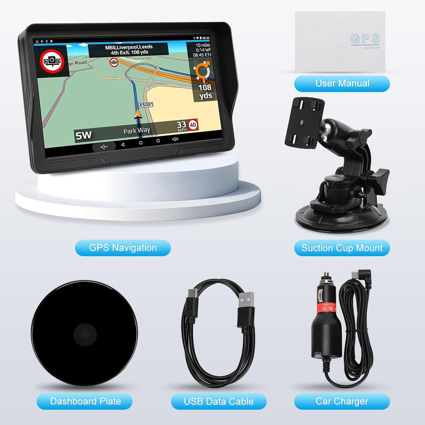 GPS Navigator for Car Truck RV, 9 inch Touch Screen Latest 2025 Map, Real Voice Spoken Turn-by-Turn Direction Reminding Navigation System, Vehicle GPS with Speed and Red Light Warning (1 Bracket)