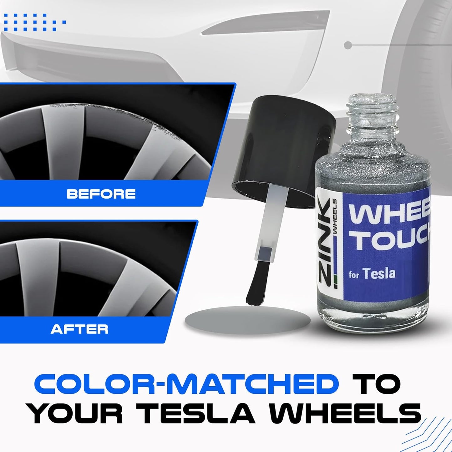 Premium Tesla Wheel Curb Rash Repair Kit for Model Y 20-inch Silver Helix 2.0 Rims - DIY Kit with Color-matched Touch Up Paint - Made in USA