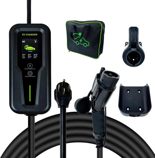 Level 2 EV Charger 40Amp, 240V, NEMA 14-50 J1772 Connector and 25 ft Cable,Portable Electric Vehicle Charging Stations with LCD Screen-1PC