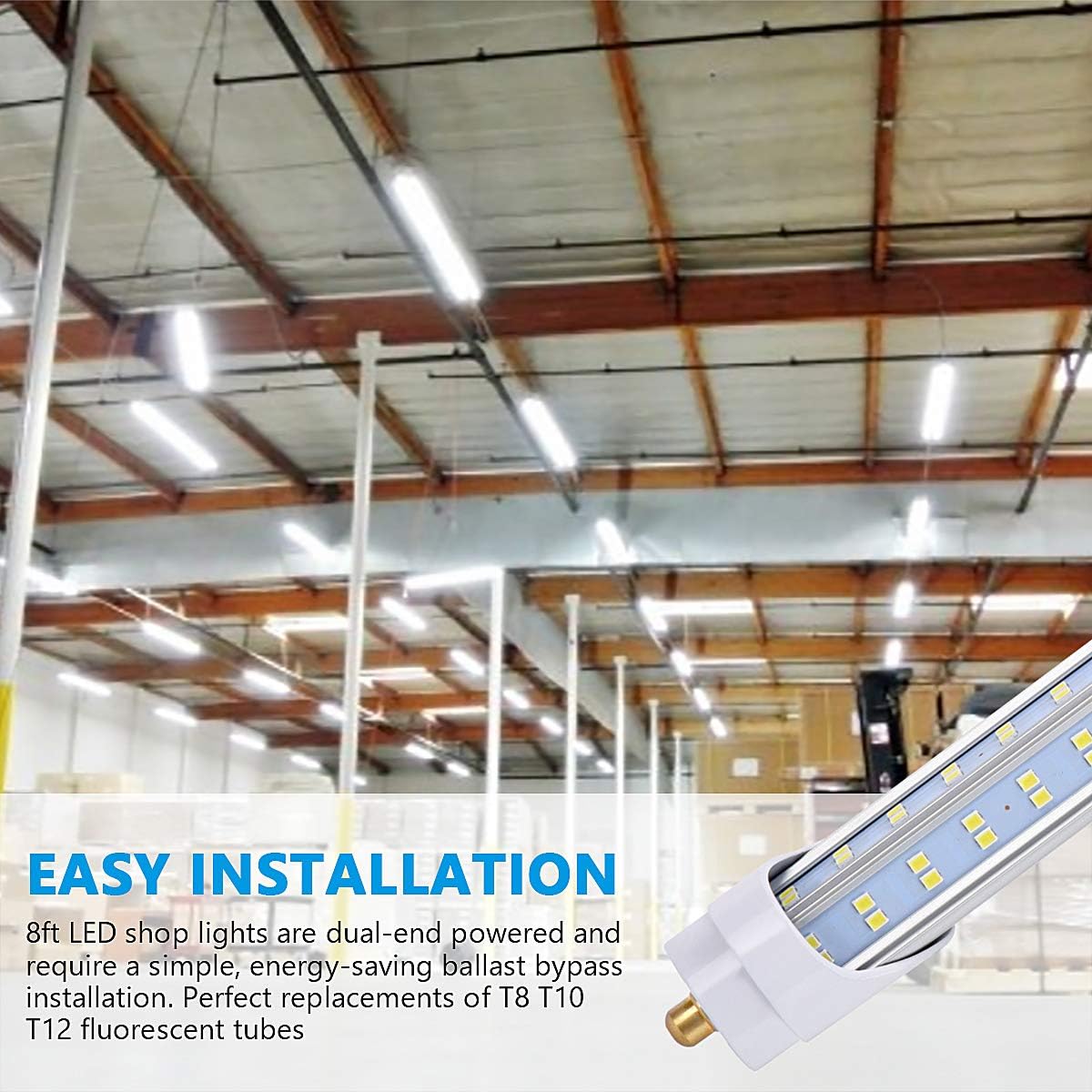 20 Pack, 8 Foot LED Bulbs, 150W 19000lm 6000K, Super Bright, T8 T10 T12 LED Tube Lights, 4 Rows V Shape, FA8 Single Pin LED Lights, Clear Cover, 8 Foot LED Bulbs to Replace Fluorescent Light Bulbs