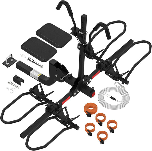 PAULINN Ebike Rack for Tow Hitch, Heavy Duty 2 Bike Folding Bicycle Car SUV Racks for E Bike,Fat Tire and Standard, 2" Hitch Receiver, 200 LBS