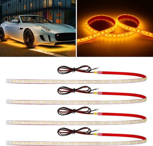 Amber Led Strip Lights,24inch 12V Interior Light Strip IP68 Waterproof Cuttable for Car Motorcycles Boat Golf Cart Truck Cargo Home Decoration with Strong Nano Tape(4PCS)