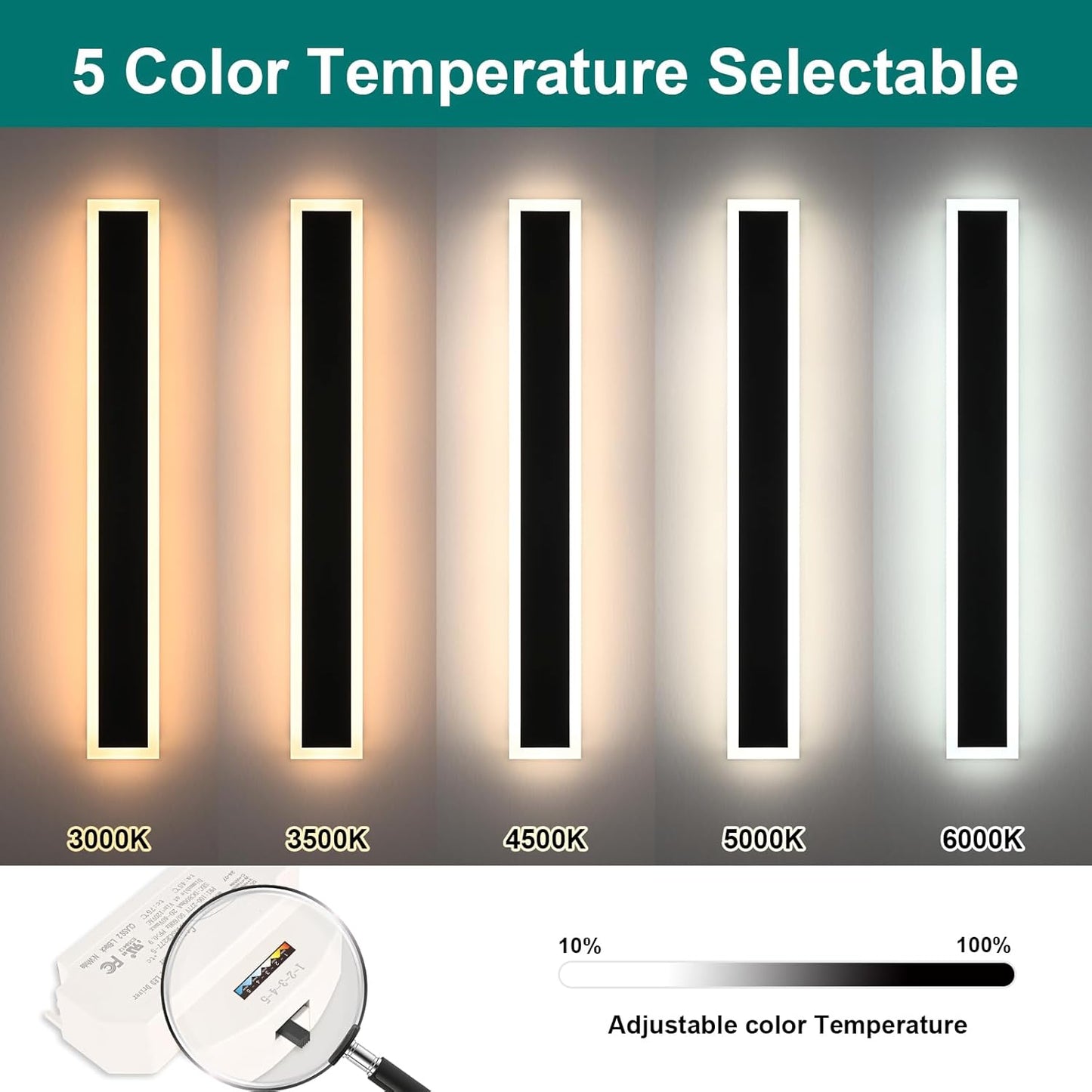 2 Pack LED Outdoor Long Wall Lights,24 inch Outdoor Linear Light for Porch,Dimmable Wall Mounted Light Fixtures,Exterior Long Linear Lighting,Outside Lighting for Patio,House Front Door