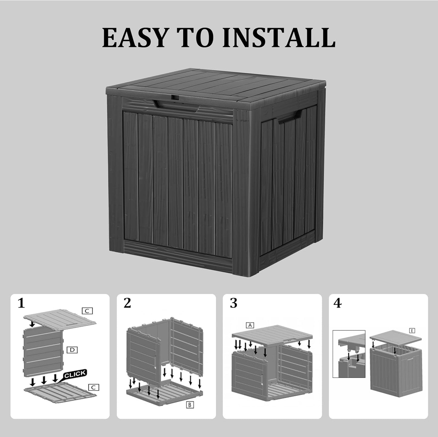 35 Gallon Lockable Resin Deck Box, Waterproof & UV-Resistant Outdoor Storage Box for Outdoor Cushion Storage, Garden Tools & Pool Accessories Storage, Black