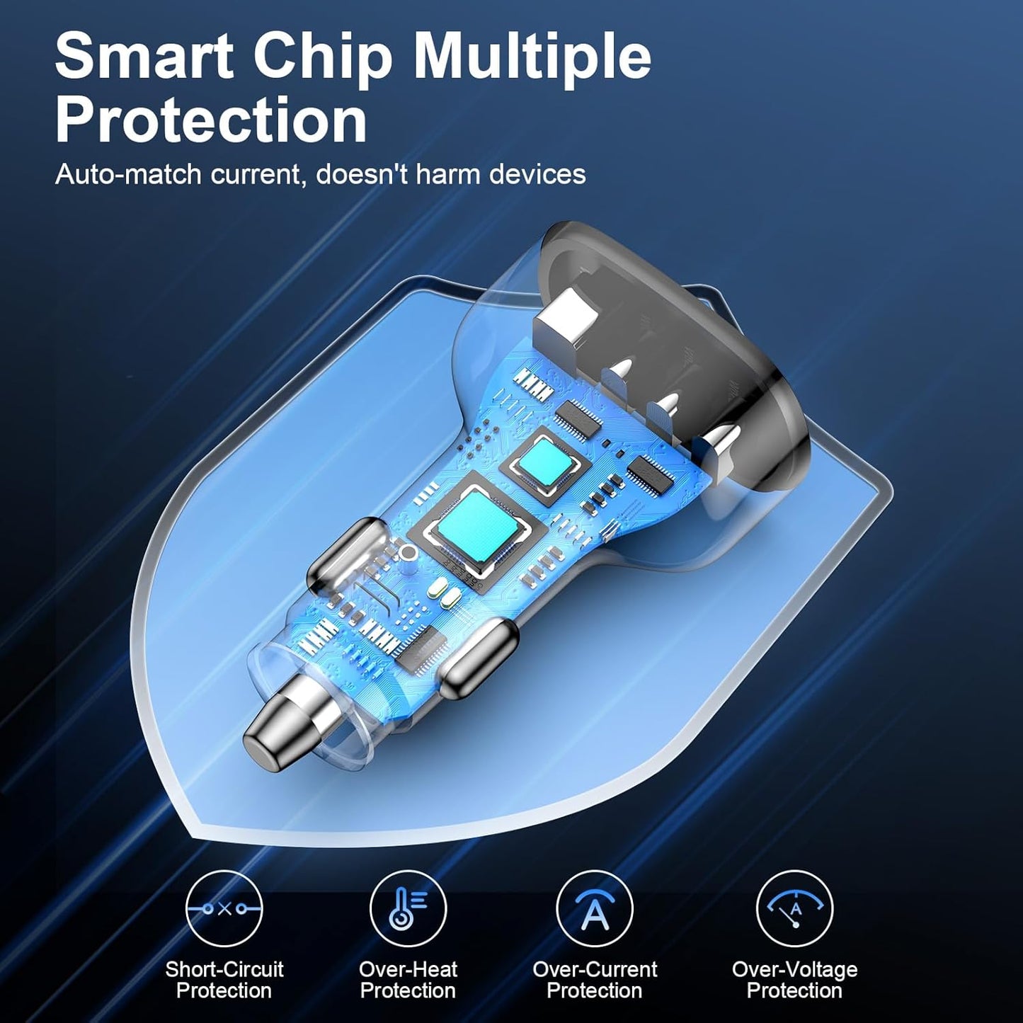 90W 4-Port Super Fast USB C Car Charger for Samsung Galaxy A17/A16/A56/A36/A15/A55/S25/S24/Ultra iPhone 16e/16 Pro Max Pixel 9a 9 Pro Android USB-C & USB-A Car Phone Charger Cigarette Lighter Adapter