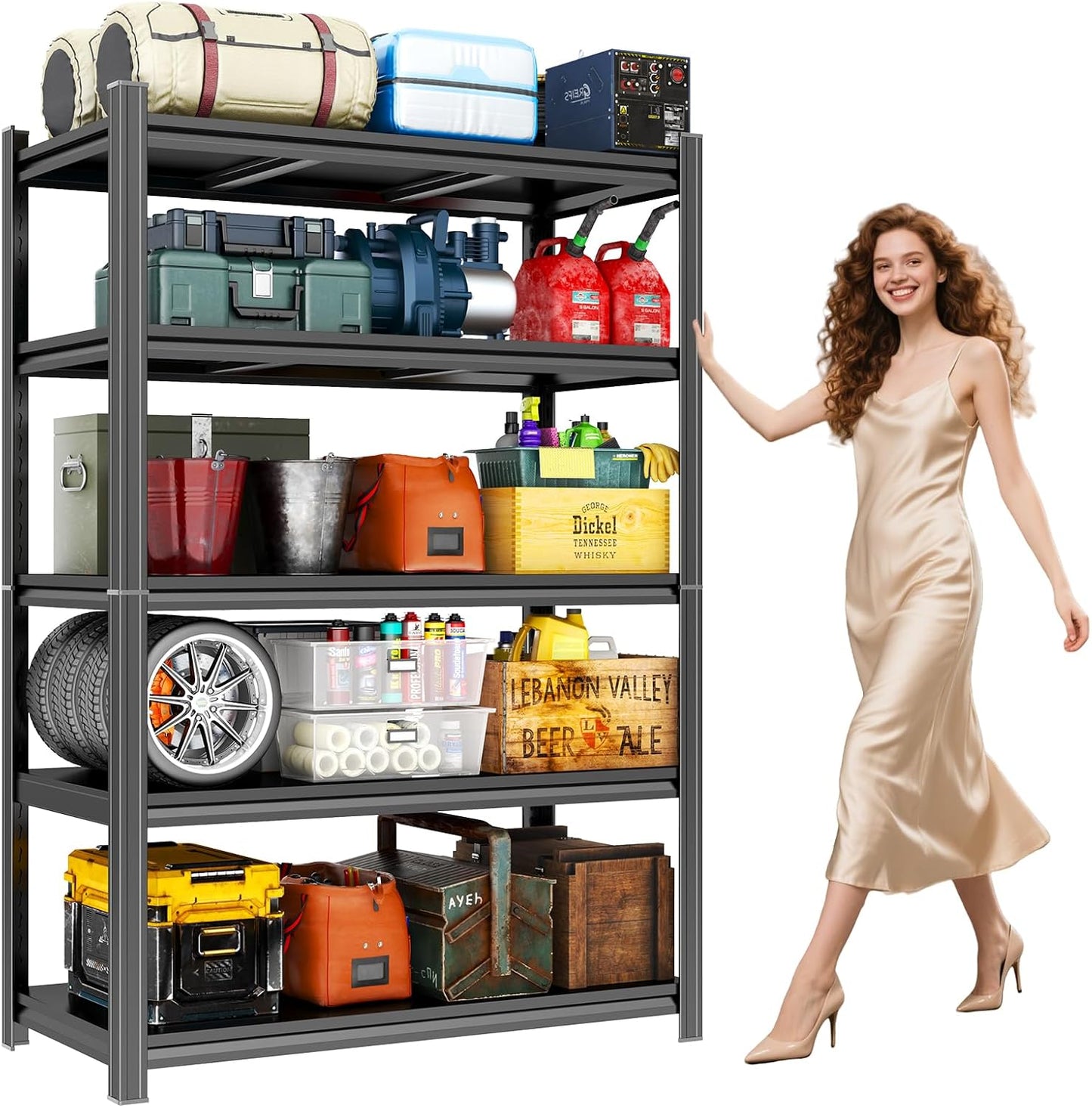 Garage Shelving Metal Storage Shelves 3500Lbs Garage Storage Shelves Heavy Duty 5-Tier Adjustable Shelving Units for Industrial, Warehouse, Basement, Commercial, Black