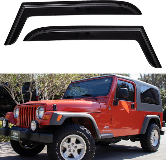 Window Visors Rain Guards Shield for 1997-2006 Jeep Wrangler, Out-Channel Window Vent Wind Deflectors Visors Shades for 97-06 Wrangler TJ, 2PCS