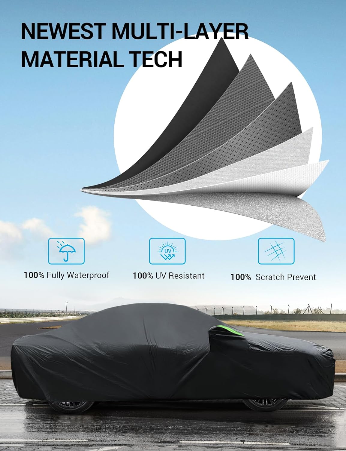 Proadsy 2025 Upgrade 6 Layers Car Cover Custom Fit for Corolla Sedan 2019-2024 2025 Windproof All Weather Waterproof Sun Rain UV Dust Snow Protection Outdoor Full Covers