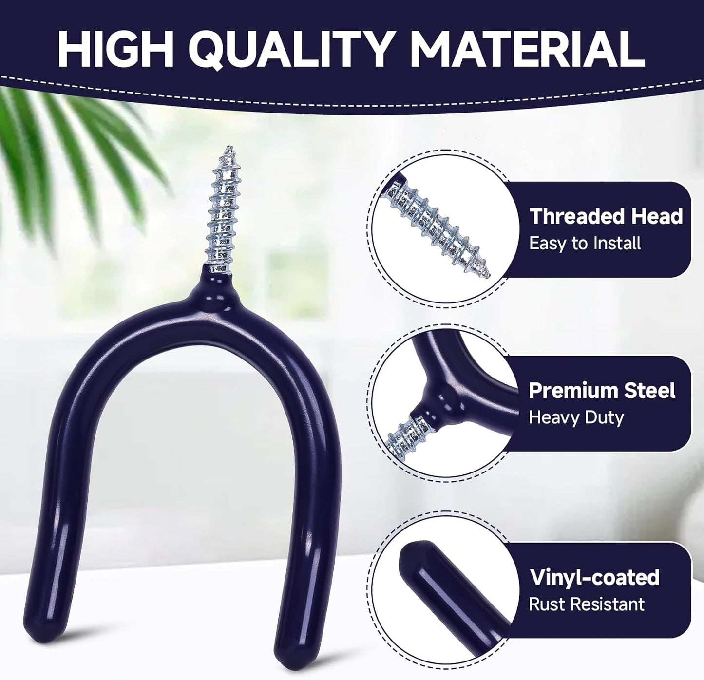 6 Pack Garage Storage System Steel U Hooks with Anti-Slip Coating Home Improvement and Organization Screw in Hooks Easy Wall Mounting Heavy Duty Bike and Ladder (Blue, 6 Pack)