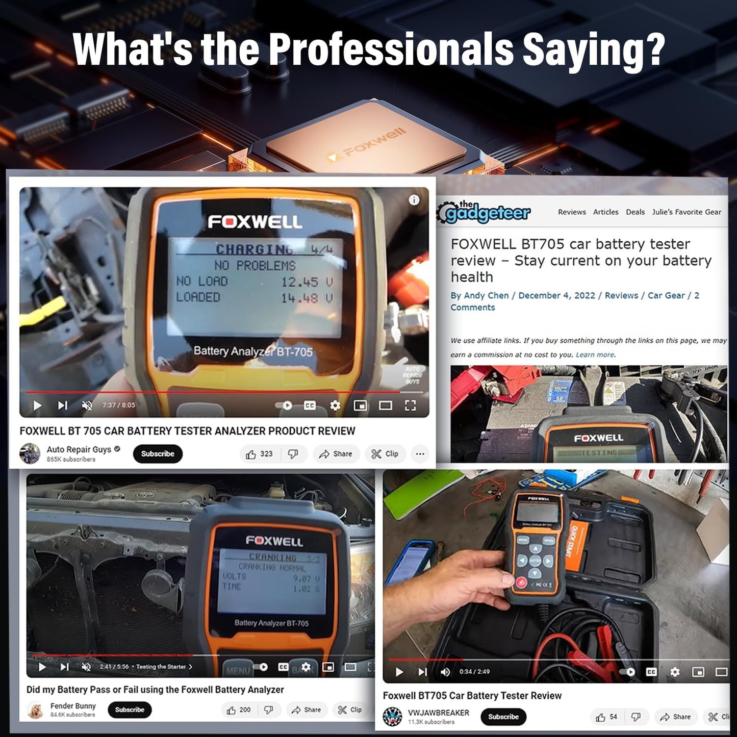 FOXWELL BT705 Car Battery Tester 12V 24V, Automotive 100-2000CCA Battery Load Tester Analyzer, Digital Cold Cranking Charging System Alternator Tester for Heavy Duty Truck Boat Marine SUV ATV