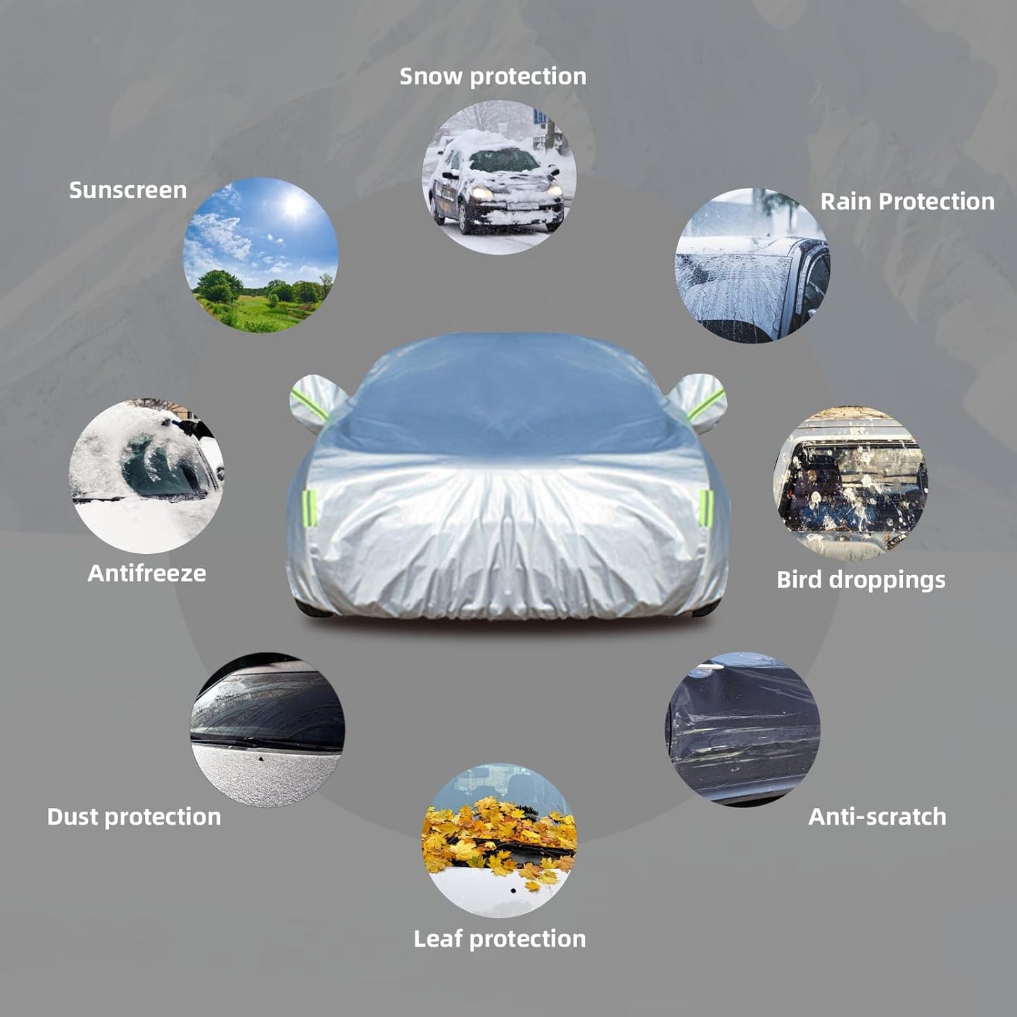 Car Cover Waterproof All Weather for Automobiles, Universal Heavy Duty Outdoor Sedan Car Covers Tarp for Sun Rain UV Protection Full Exterior Covers Aluminum Film 186 to 193 Inch