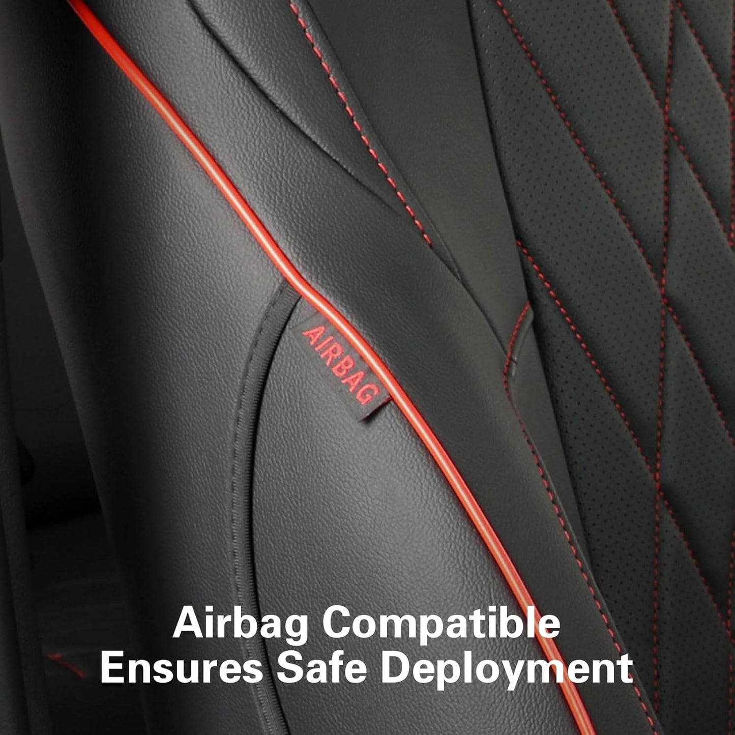 EKR Tacoma Car Seat Covers Custom for Select Toyota Tacoma (Only for Hybrid) 2024 2025 Double cab TRD Sport,TRD Off-Road,Limited,Trailhunter - Full Set,Leather(Black with Red Trim)