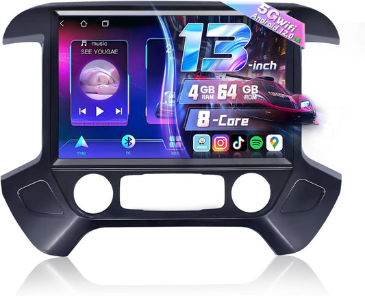 13.1 Inch 8 Core Car Radio for Chevy Silverado GMC Sierra 2014-2018 5Ghz WiFi IPS Touch Screen Silverado Stereo Wireless CarPlay Android Auto BT GPS FM/RDS Backup Camera MIC 4+64G,Black