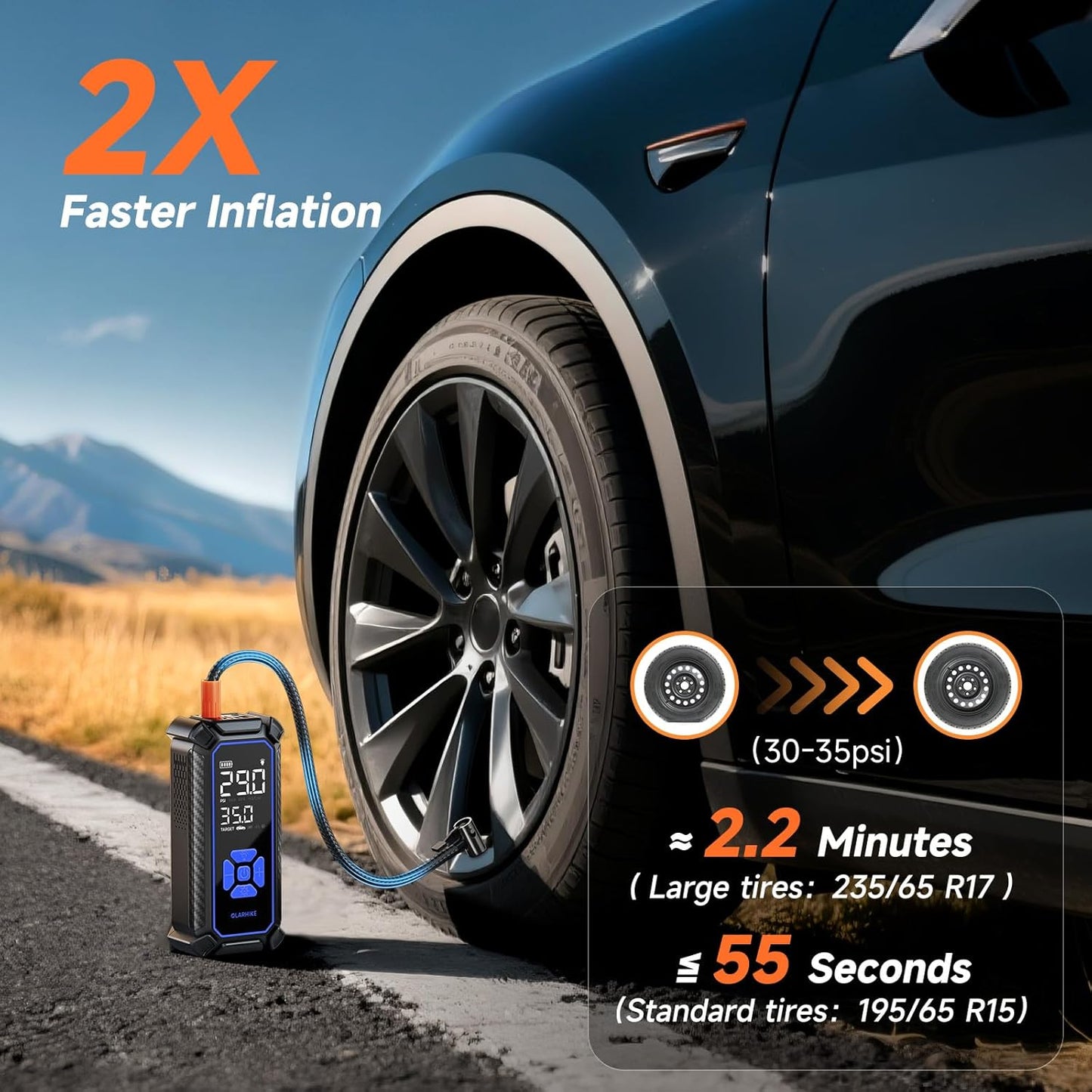 OlarHike Cordless Tire Inflator Portable Air Compressor, Quick Inflation, Air Pump for Car Tires, Pickup Truck, Motorcycle, Bicycle, Balls, Electric Pump with LED Light & Digital Pressure Gauge