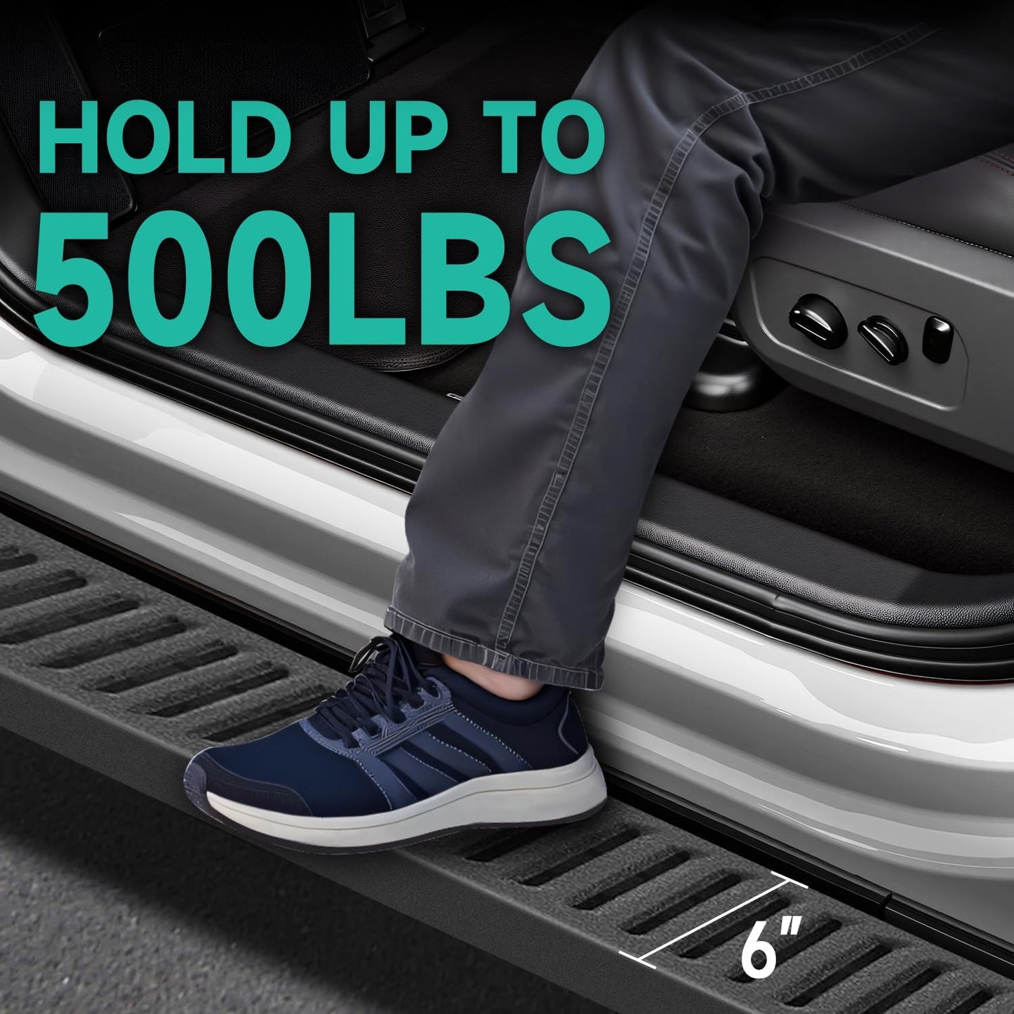 6'' Running Boards – Heavy-Duty Black Carbon Steel with Powder Coating – Compatible with 2019-2024 Silverado Crew Cab (Diagonal Slots)