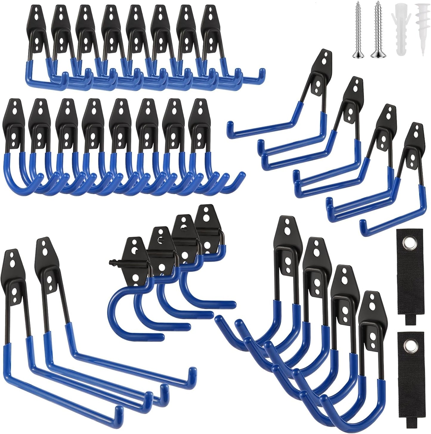 Garage Hook Heavy Duty Wall Storage Hangers, 32 Pack Garage Storage Hooks Steel Tool Blue for Ladders, Ropes, Garden Tools
