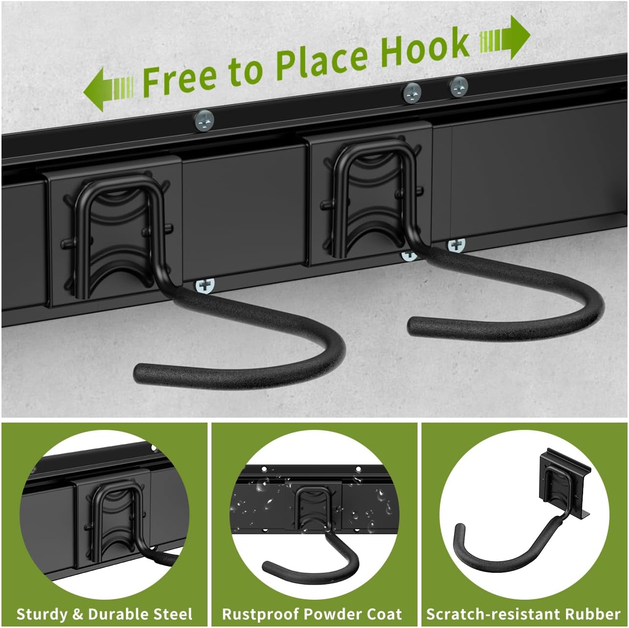 Bike Storage Rack 48Inch for 6 Bikes + 5 Helmets, 500lbs Capacity, Heavy Duty Steel Bicycle Wall Mount Hanger for Garage Storage, Bike Hooks, Bicycle Storage, Bike Wall Mount, Black