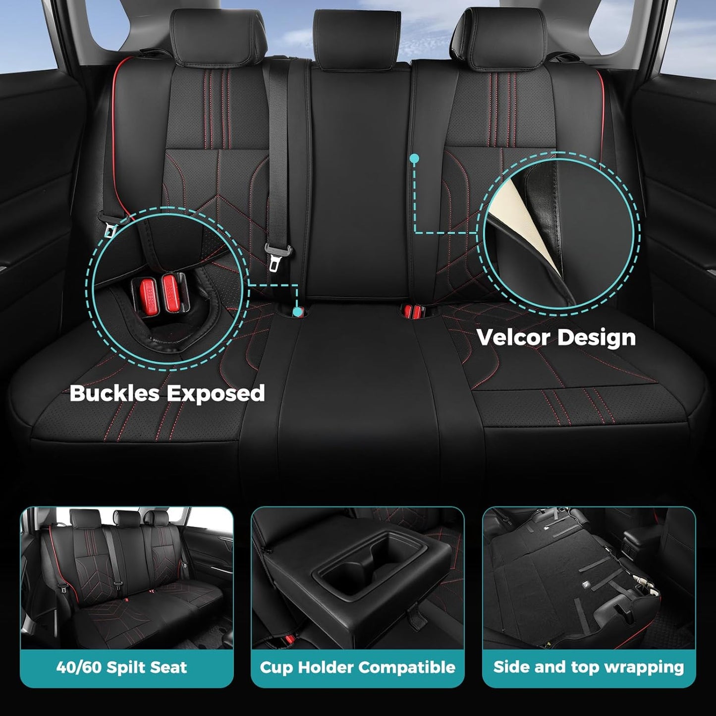 for Toyota RAV4 Seat Covers 2013 2014 2015 2016 2017 2018 RAV 4 XLE SE Limited Platinum Adventure (not for LE&Hybrid) - Custom Leather Car Seat Covers Full Set - BlackRed