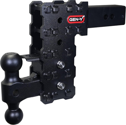 GEN-Y Hitch Solid Shank Adjustable Tow Hitch with Dual-Ball and Pintle Lock for 2.5" Receiver - 7.5" Drop - 16,000 LB Towing Capacity - 1,600 LB Tongue Weight - Black