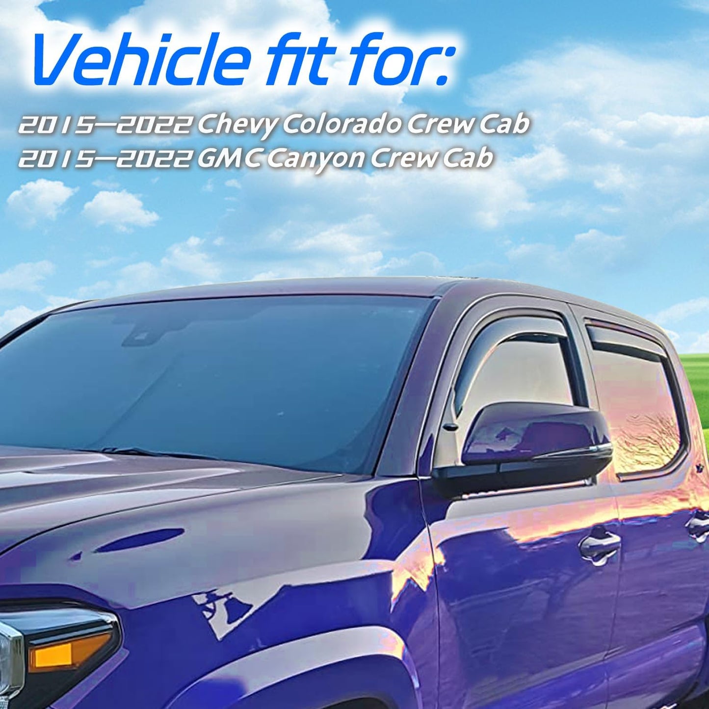 in Channel Rain Guards for 2015-2022 Chevy Colorado/GMC Canyon Crew Cab, Smoke Tinted Side Window Wind Deflectors, Vent Window Visors Shade Shield, 2016 2017 2018 2019 2020 2021