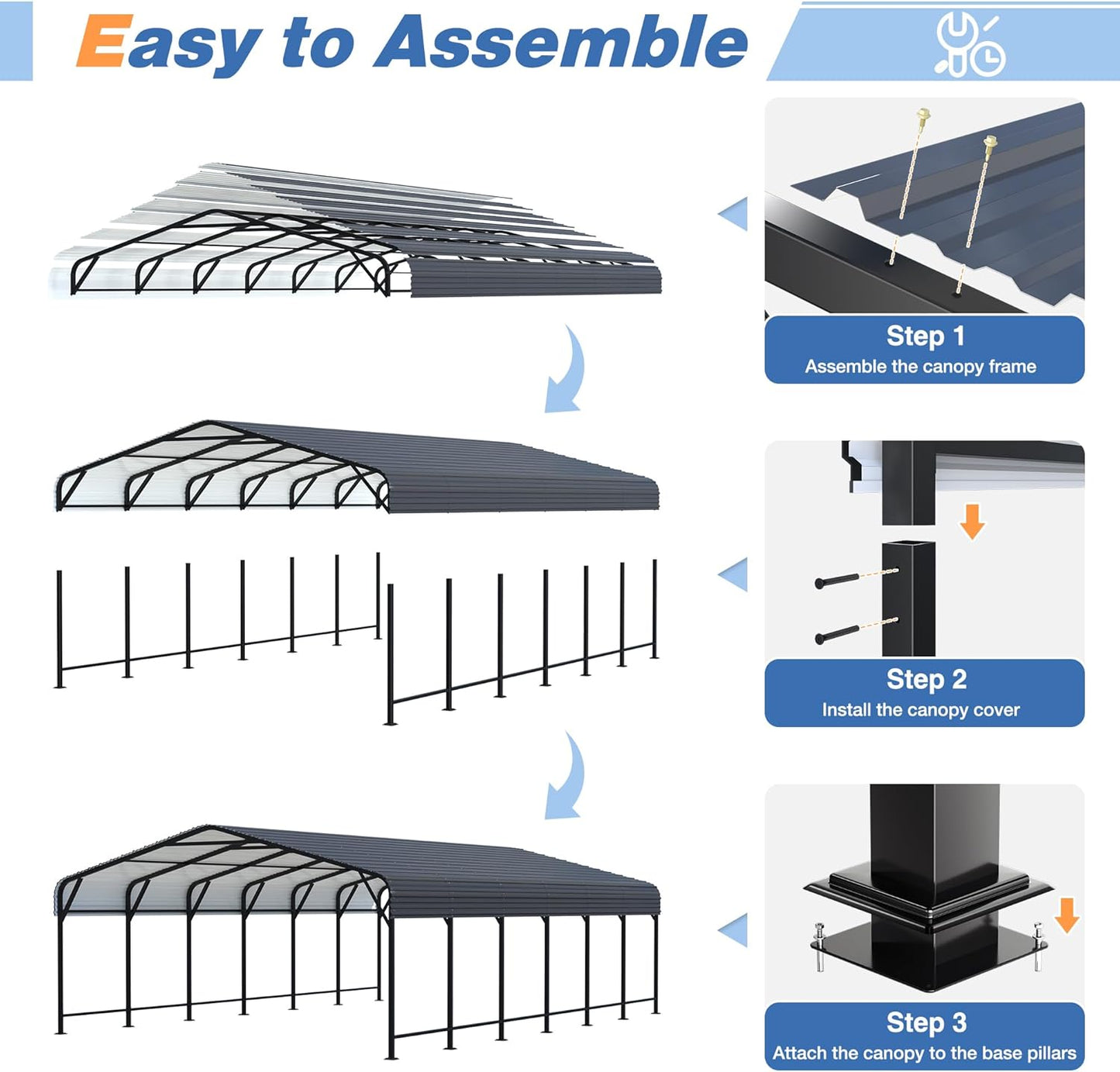 20x30 FT Metal Carport Canopy Heavy Duty with Reinforced Base and Galvanized Steel Roof & Frame, Garage Shelter for Cars, Boats and Trucks