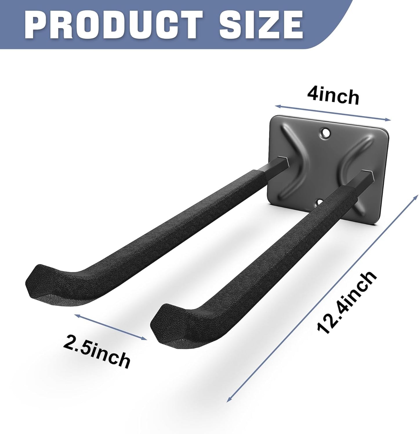 WALMANN Wall Mounted Garage Hooks, Heavy Duty 12-inch Tool Hooks for Hanging, Tool Hangers for Car Tires, Ladders, Folding Chairs, Strollers, Garden Tools (Pack of 4)