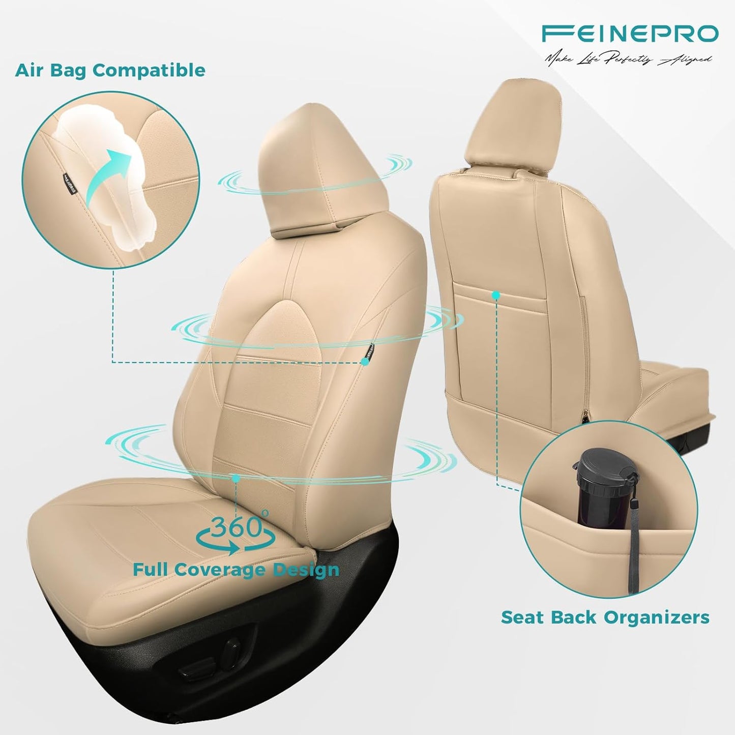 for Toyota Camry Seat Covers Hybrid LE SE 2018 2019 2020 2021 2022 2023 2024 - Custom Car Seat Covers Full Set, Breathable Leather Seat Cover for Cars, Waterproof Cushion Protectors, Beige
