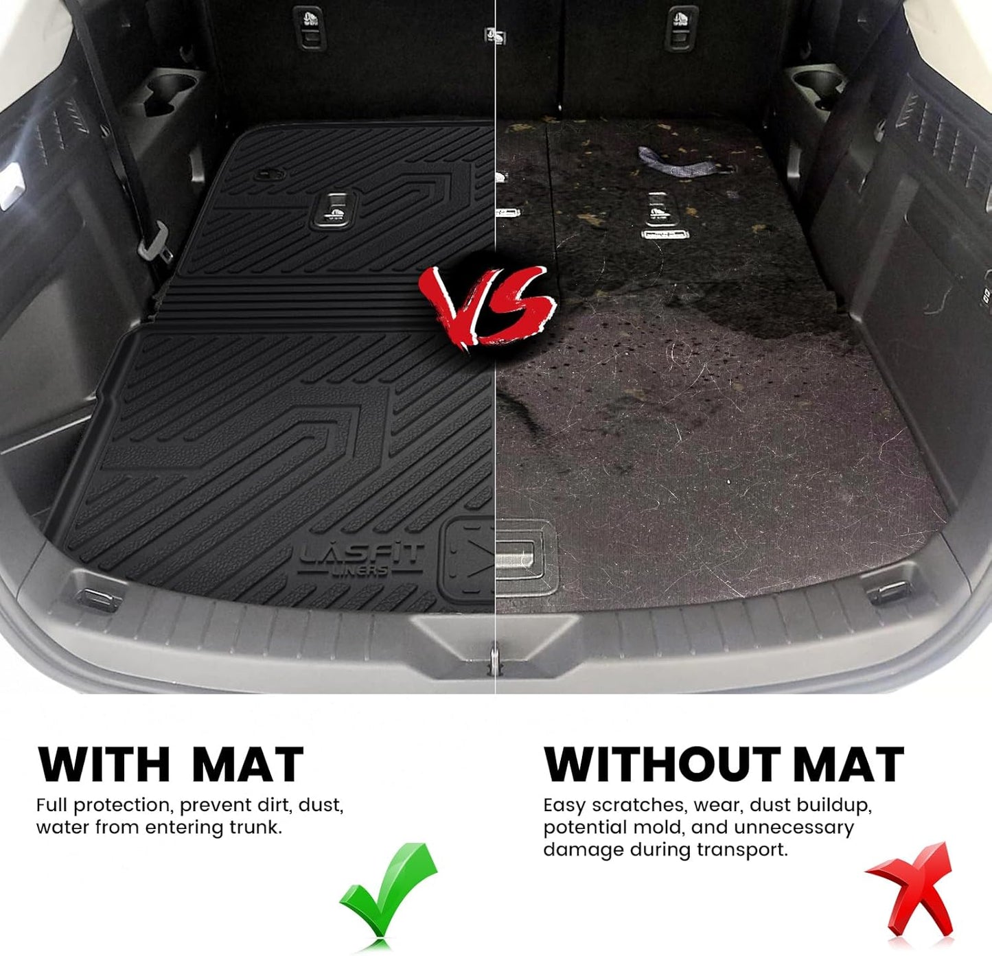 LASFIT Cargo Mat and Backrest Mat for Mazda CX-90 / CX 90 PHEV 2024 2025 7&8 Seats(Not for 6 Seats) TPE Custom Fit All Weather Trunk Mat Liner Waterproof CX90/CX90 PHEV Cargo Tray Accessories, Black