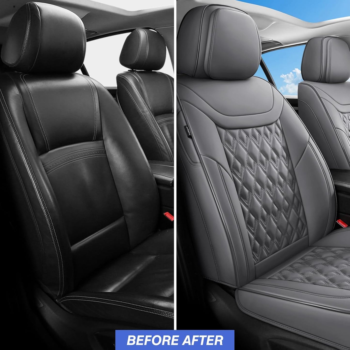 Car Seat Covers Full Set, Leather Seat Covers for Cars, Car Seat Protector Waterproof, Non-Slip Car Interior Covers Fit for Most Cars, SUV, Vans, Trucks,5Seaters,Full Set,Gray