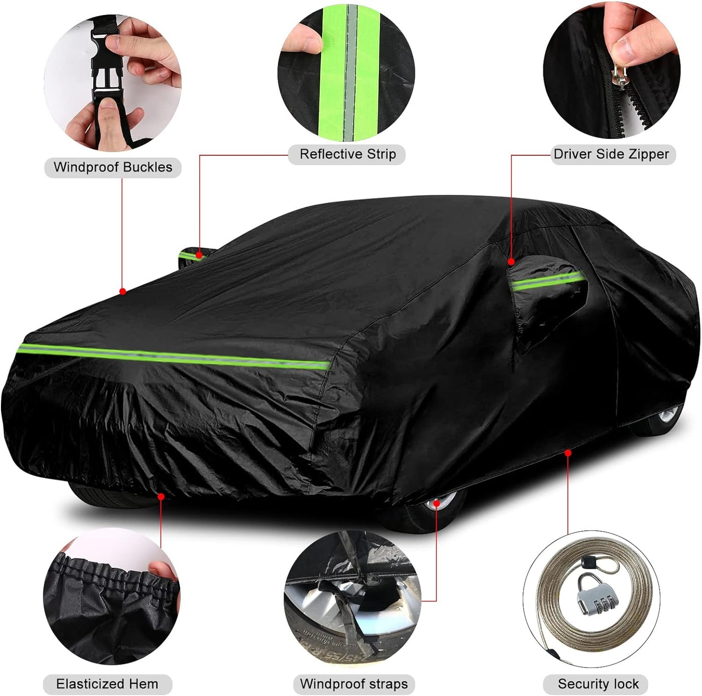 Waterproof Car Cover Compatible with Chevrolet Malibu SS/LS/LT 2008-2025, Polyester with Inner Cotton Liner All Weather Car Covers with Zipper Door for Snow Rain Dust Hail Protection