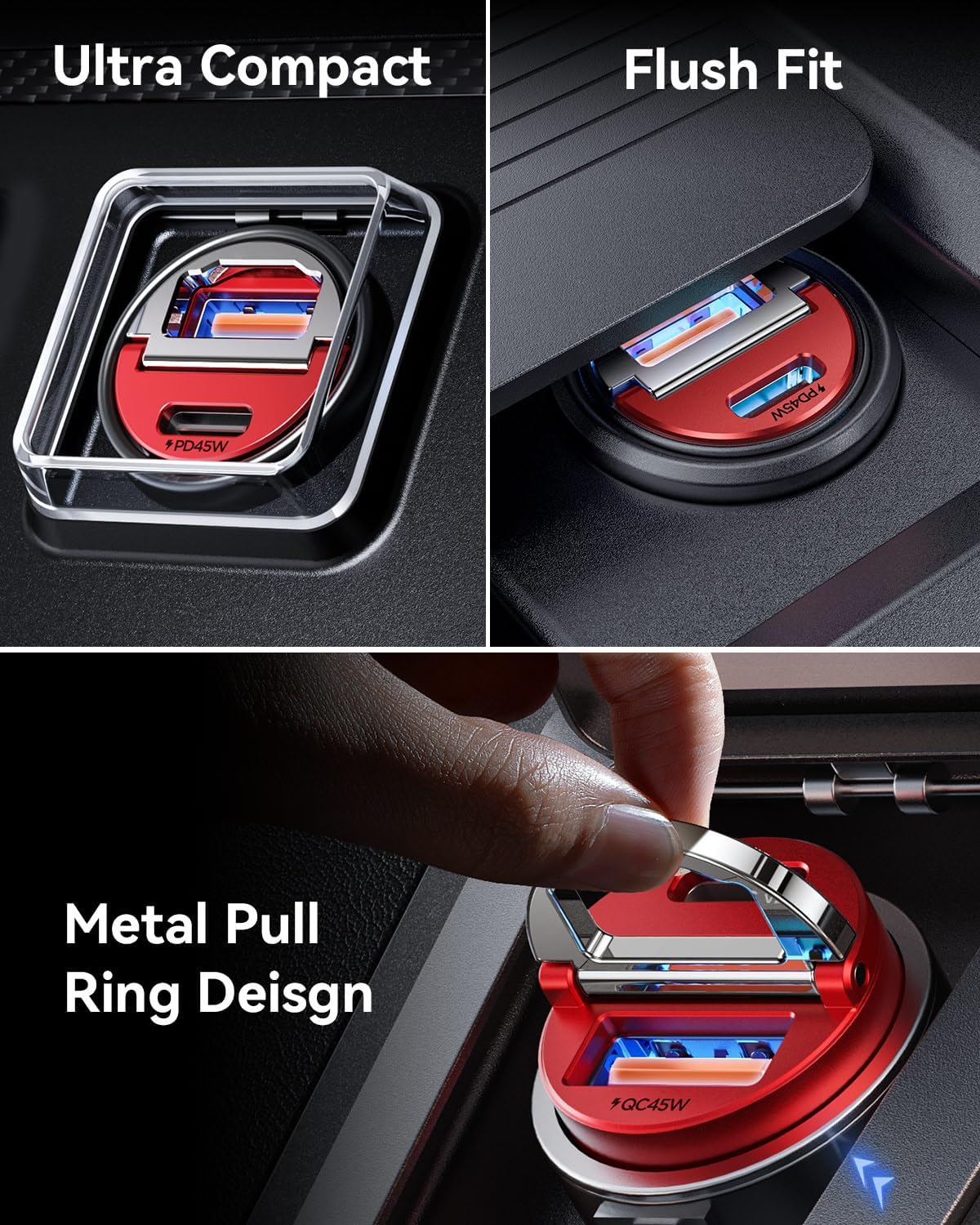 MRGLAS 90W USB C Car Charger, [Smallest Metal] Fast Charging PD45W+QC3.0 Dual Port Cigarette Lighter Adapter for iPhone 16 Pro Max 15 iPad Samsung S25 -Red