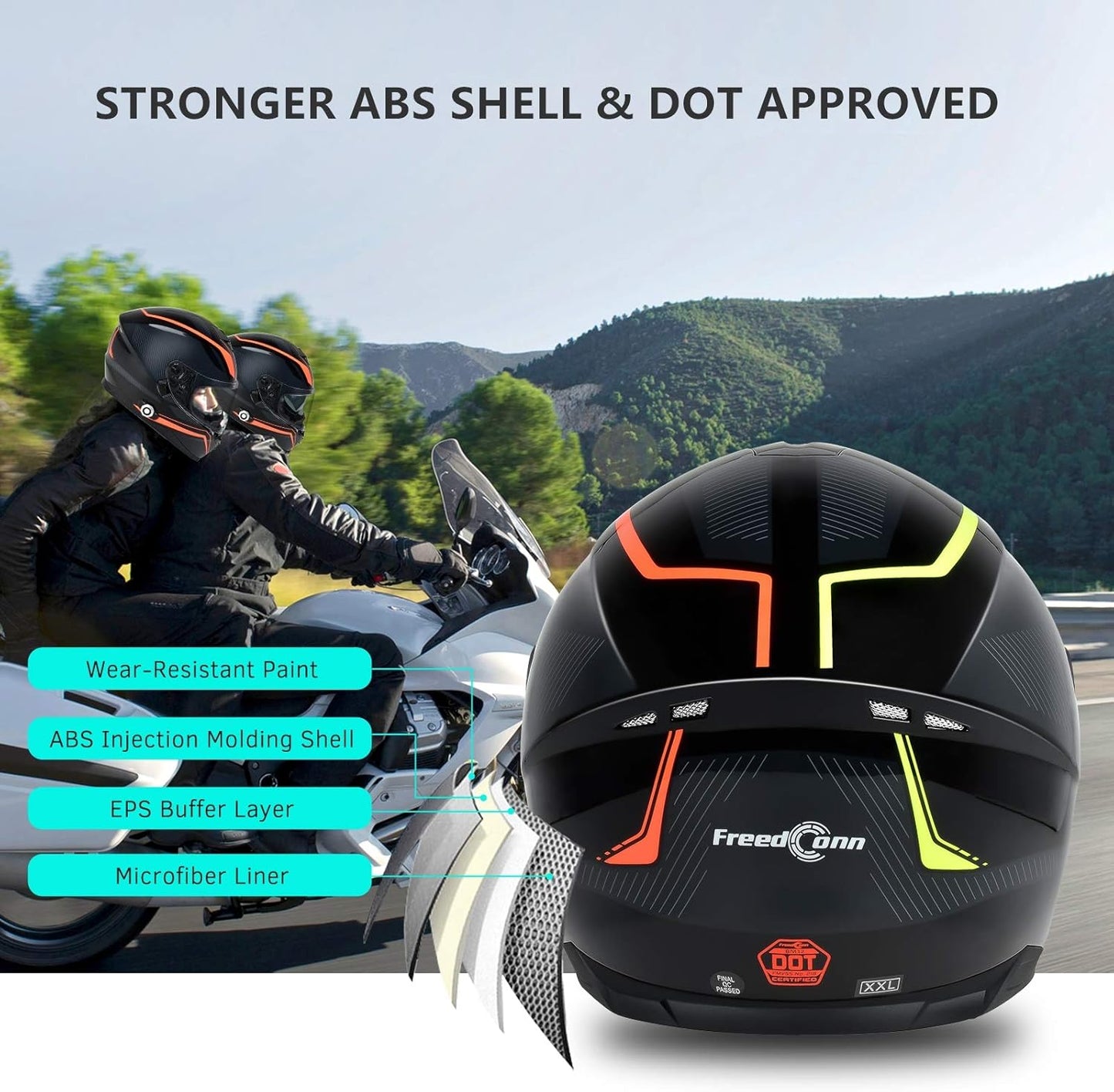 Bluetooth Motorcycle Helmet FreedConn BM12 DOT Full Face Bluetooth Helmets Motorcycle Dual Visor Helmet with Integrated Intercom System/ 2~3 Riders Pair/ 500M/ FM/ MP3/ Voice Dial (Multi-Color, XXL)