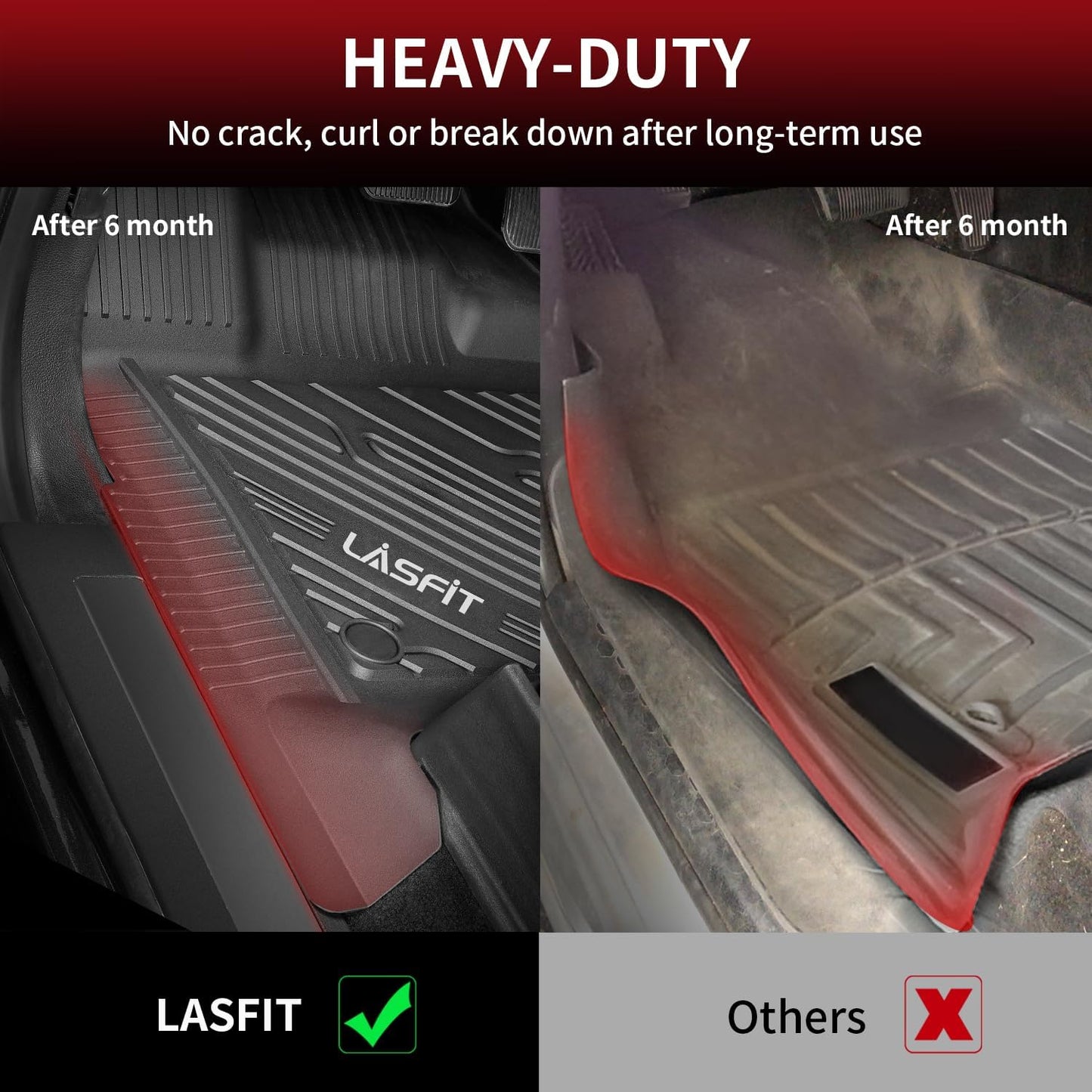 LASFIT Floor Mats for Ford F-150 2015-2025 | F150 Lightning 2022-2025 SuperCrew (Rear w/o Fold Flat Storage) Carpet Floor All Weather Protector TPE Truck Liners- 1st & 2nd Row, 3pcs Black