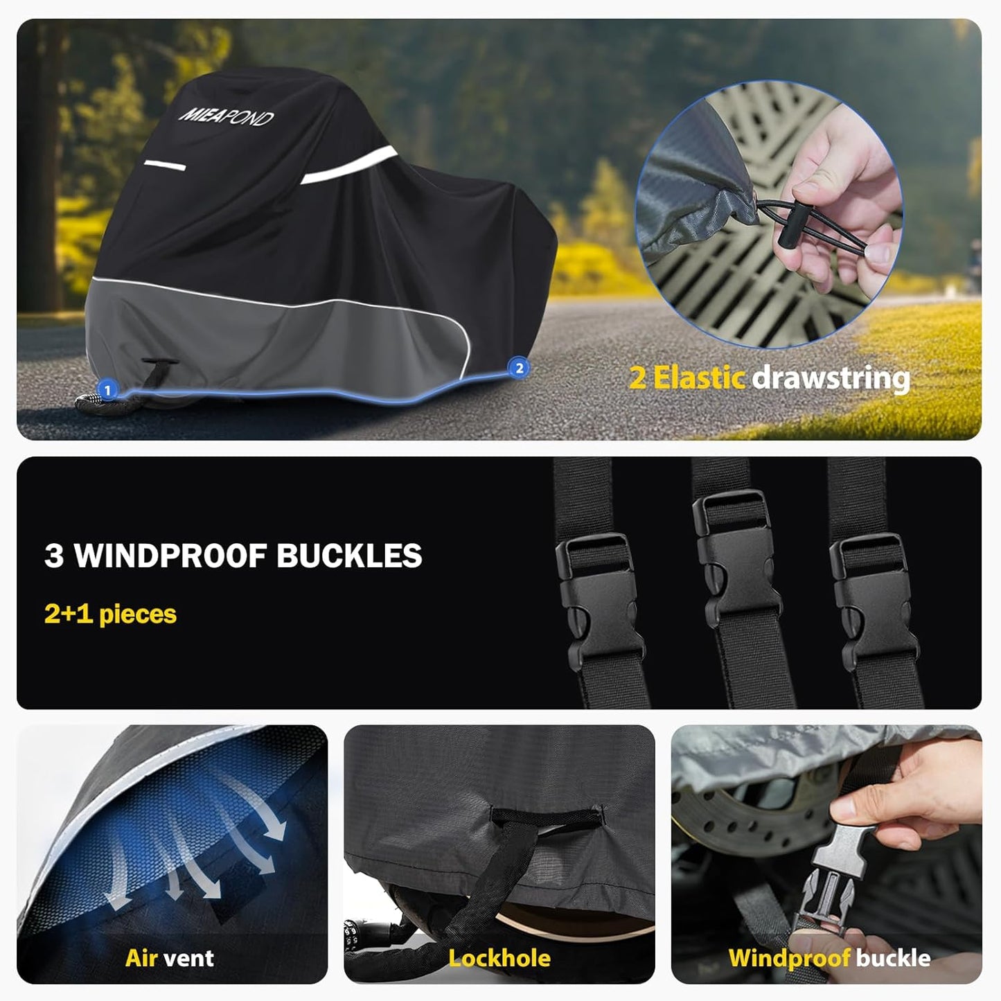 Motorcycle Cover for Harley Davidson Touring Models Road King, Road Glide, Street Glide, Electra Glide, Heritage Classic, Low Rider and More - Waterproof Motorcycle Cover Outdoor Storage