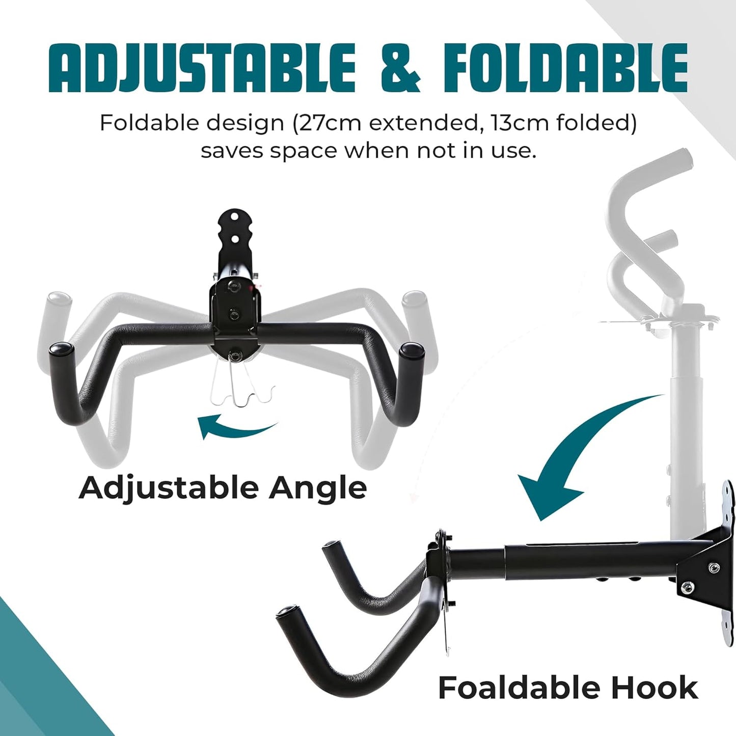 Bike Wall Mount, 2 Pack Bike Hanger, Foldable Bicycle Storage Horizontal Rack, Includes Bike Hook, for Garage, Indoor or Shed with Screws