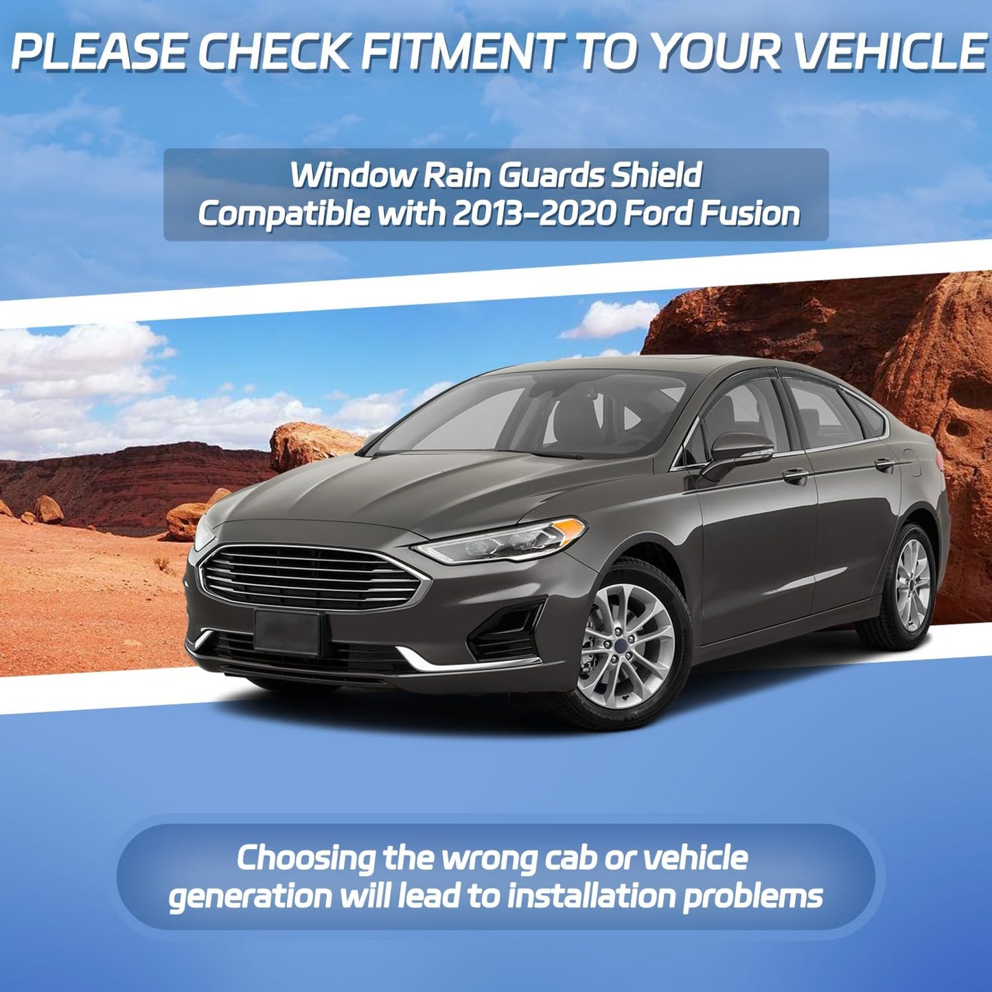 Window Visors Shield Rain Guards Fit for 2013-2020 Ford Fusion, Outside Mount Window Wind Deflectors, Smoke Tinted Vent Visors Shades 2014 2015 2016 2017 2018 2019