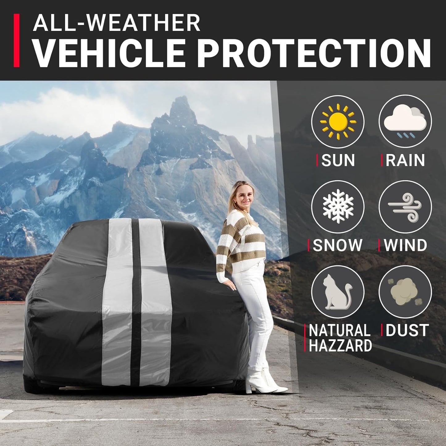 iCarCover Custom Car Cover for Pontiac Grand Am (1978-1980) Waterproof All-Weather Rain Snow UV Sun Protector Full Exterior Indoor Outdoor Car Cover (Stripe - Black/Gray)
