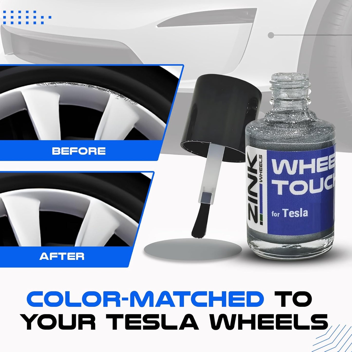 Premium Tesla Wheel Curb Rash Repair Kit for Model S 21-inch Silver Twin Turbine Rims - DIY Kit with Color-matched Touch Up Paint - Made in USA