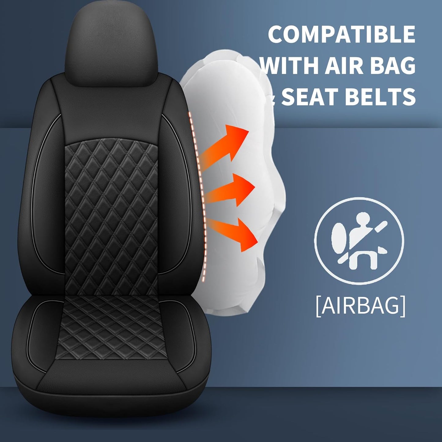 Car Seat Covers Full Set,Breathable and Waterproof Napa Leather Car Seat Cover,Interior Universal Fit for Cars,Sedans,SUVs,Vans,Trucks(Full Seat,Black,N3)