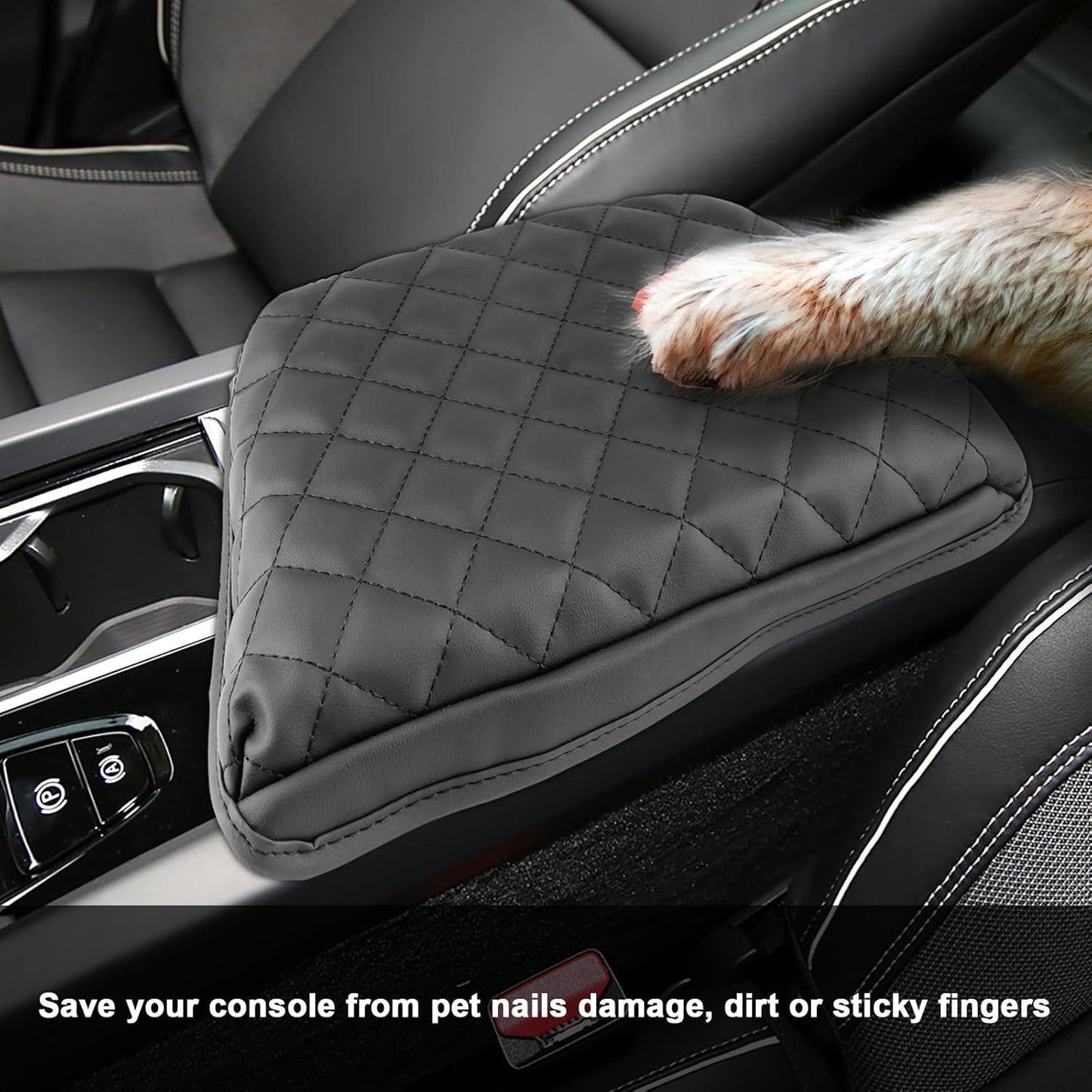 SXCY for 2025 Volvo XC60 Armrest Cover [Add Pad] for Volvo XC60 2018-2025 Accessories 2025 XC60 Center Console Cover 2025 XC60 Middle Console Cover (Black Checkered Pad)