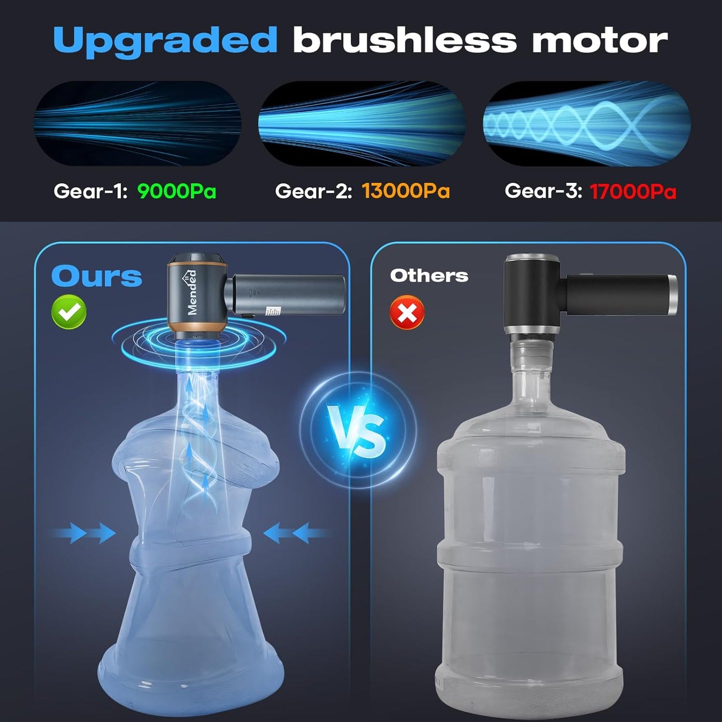 MENDED Handheld Car Vacuum Cleaner 15000PA Portable,Cordless 3 in 1 Handheld Vacuum with 2025 Upgrade Brushless Motor and Type C for Car,Office and Home Cleaning HL127 (Rose Gold)