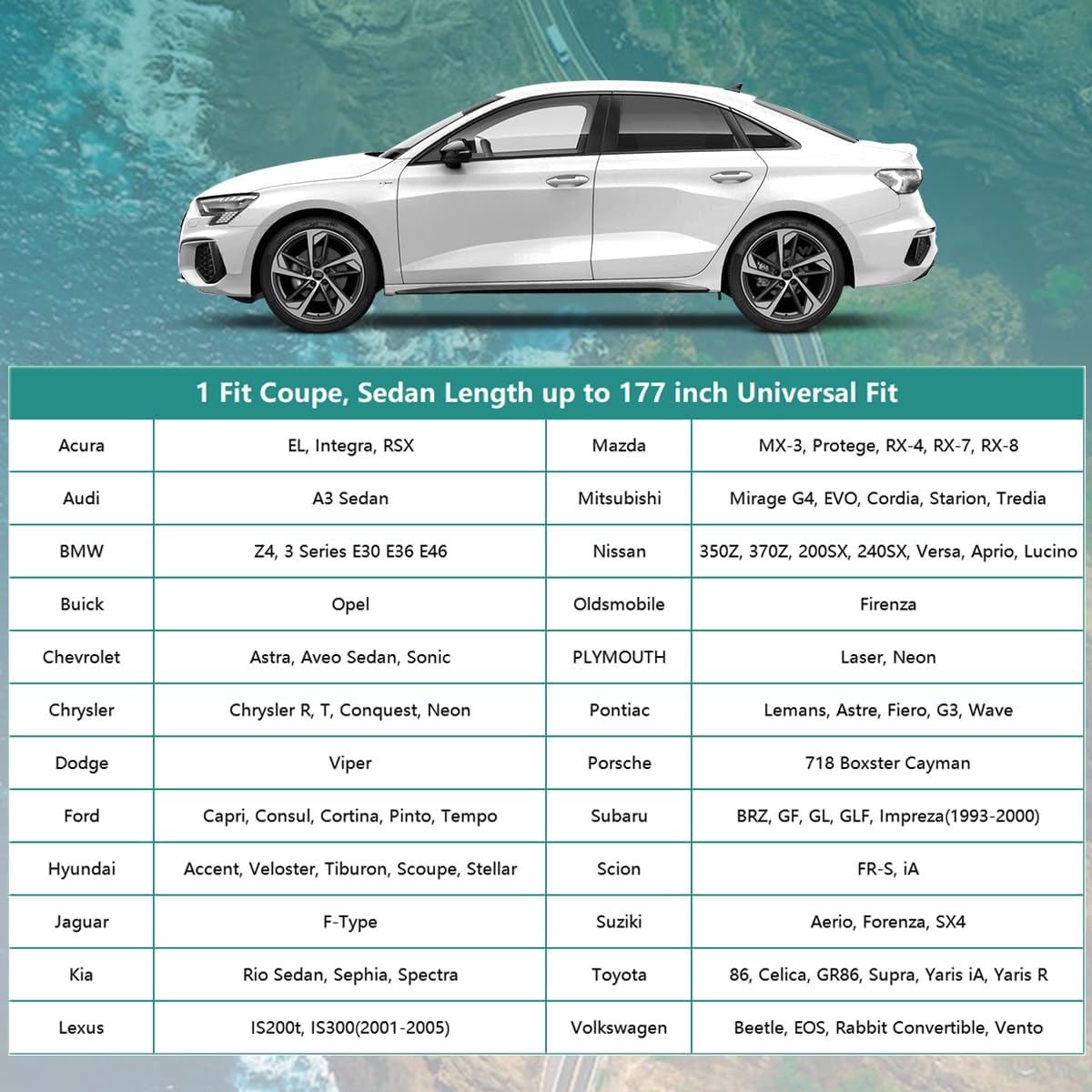 16 Layers Car Cover for Coupe Sports Sedan Waterproof All Weather, Universal Fit Audi TT, BMW Z4, Porsche 718 Boxster Cayman, Nissan Versa/240SX, Subaru BRZ, Mazda RX-8, Toyota Supra etc.