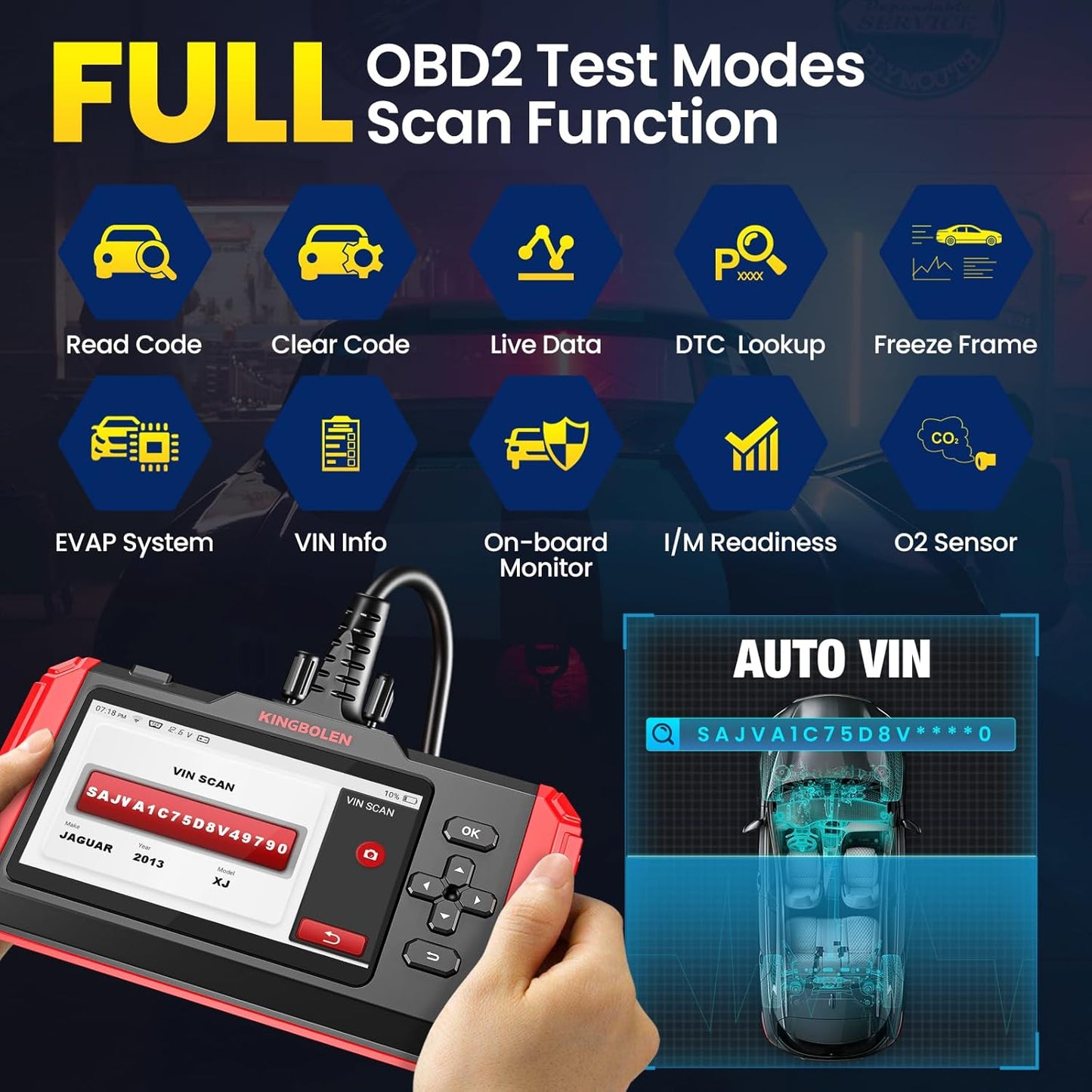 KINGBOLEN S600 OBD2 Car Scanner,ECM/TCM/SRS/ABS Code Reader with 10 Reset,Automotive Engine Scan Tool with OIL TPMS Brake Bleed ETS SAS Throttle Reset,AutoVIN Car Diagnostic Tools,Lifetime Free Update