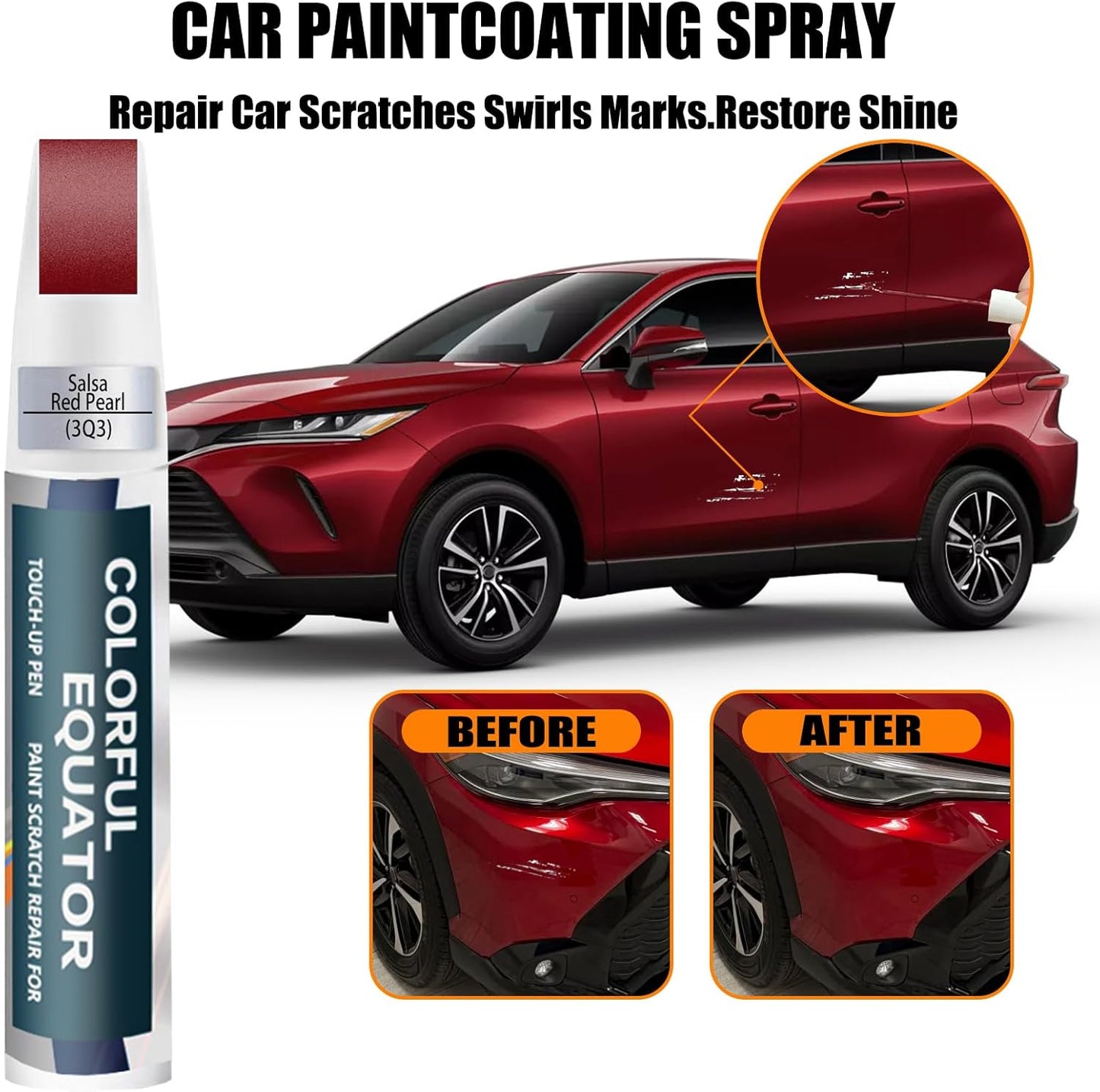 3Q3 Dark Red/Salsa Red Pearl Touch Up Paint for Toyota, Car Paint Pen Scratch Repair Two-In-One Touch Up Paint, Premium Car Scratch Remover for Deep Scratches